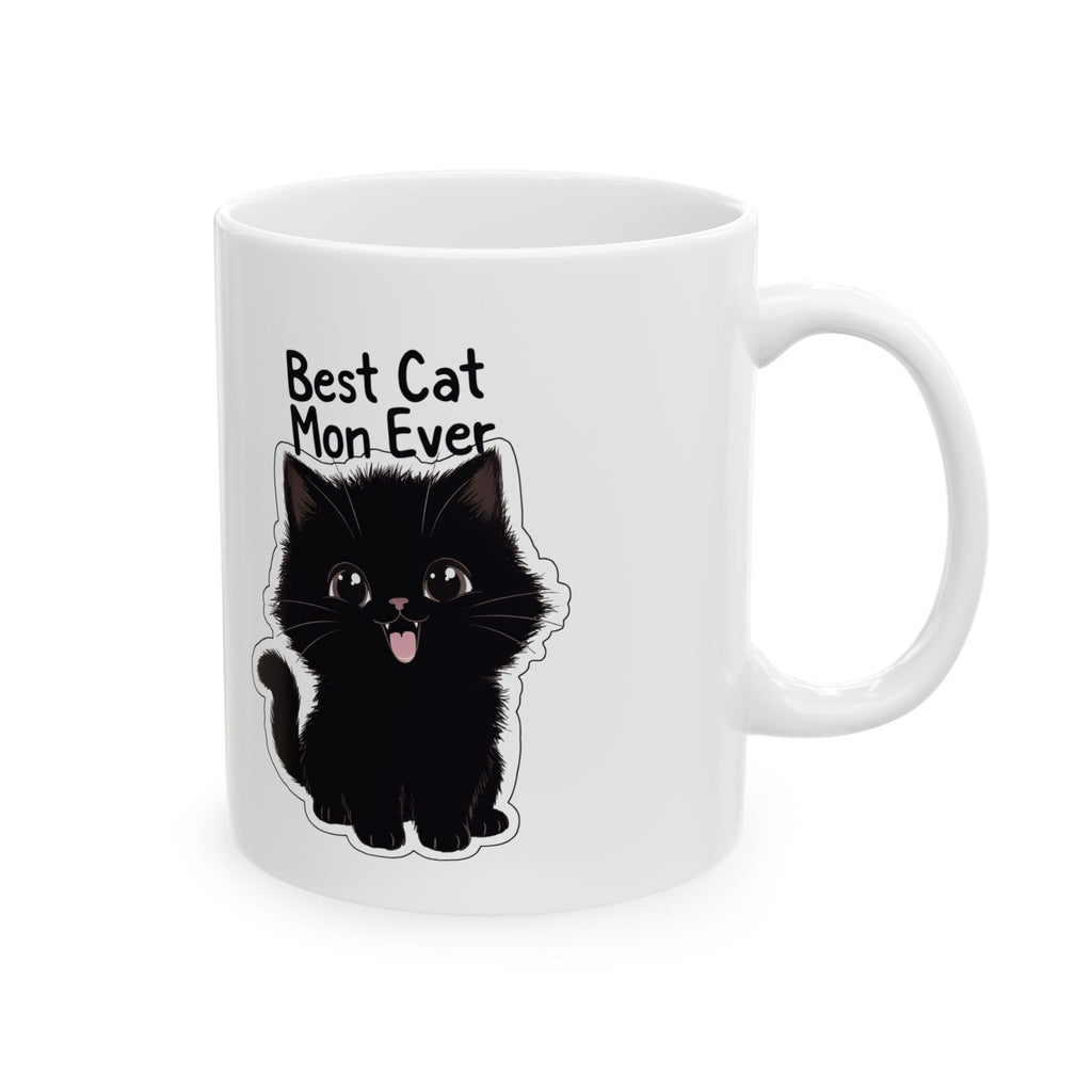 Black Cat Illustration Mug | "Best Cat Mom Ever" Ceramic Mug