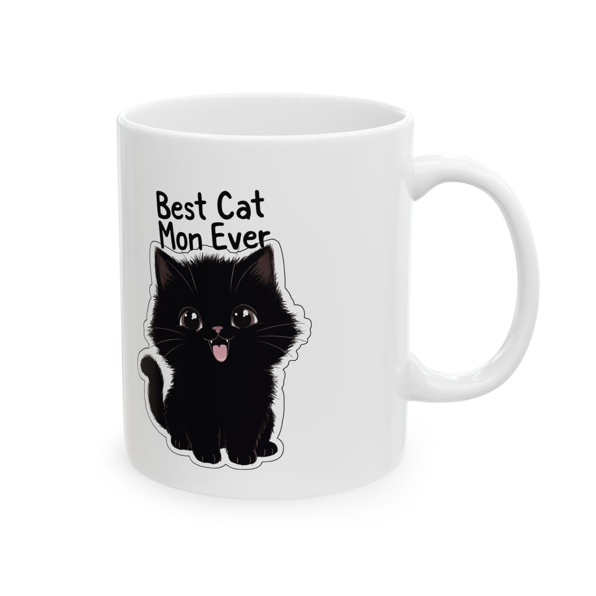 Black Cat Illustration Mug | "Best Cat Mom Ever" Ceramic Mug