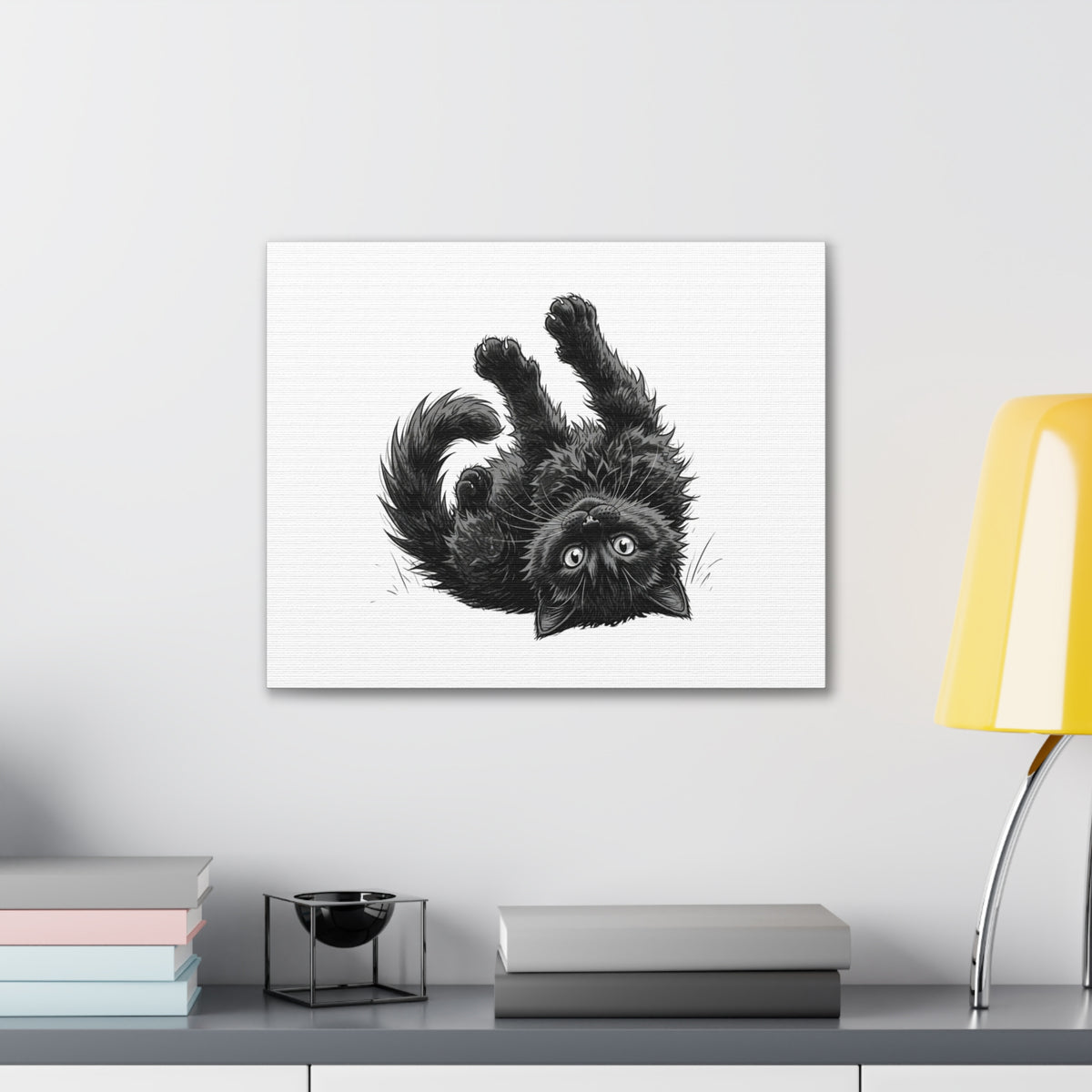 Playful Fluffy Black Kitten Canvas- Twixie Collection- Bestie Best Decor Collection