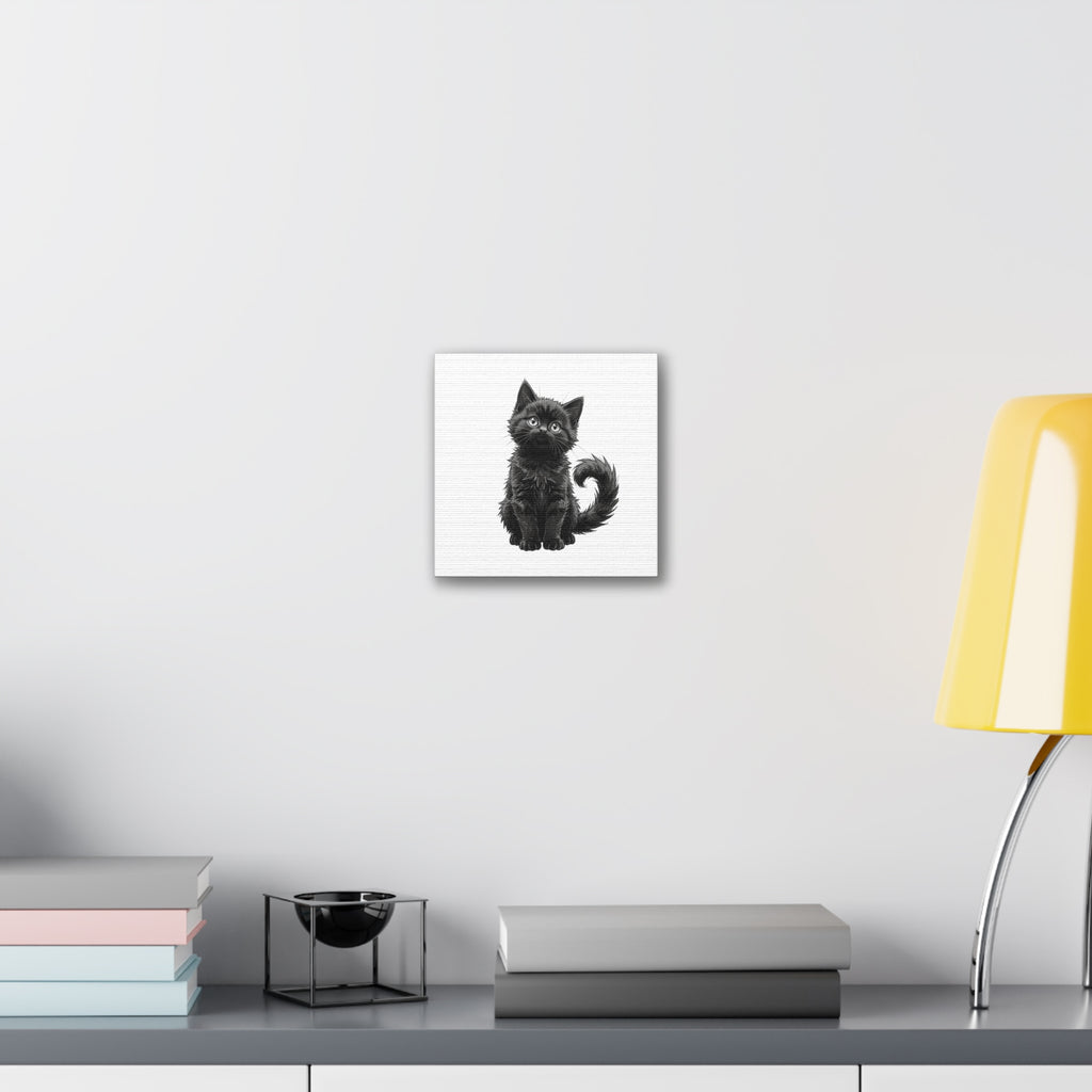 Adorable Fluffy Black Kitten Illustration Canvas- Twixie Collection- Bestie Best Decor Collection