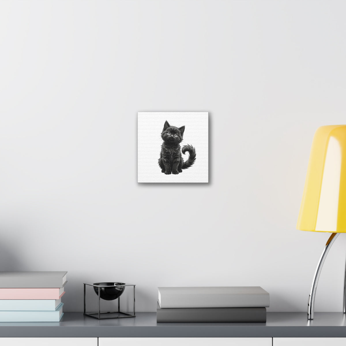 Adorable Fluffy Black Kitten Illustration Canvas- Twixie Collection- Bestie Best Decor Collection