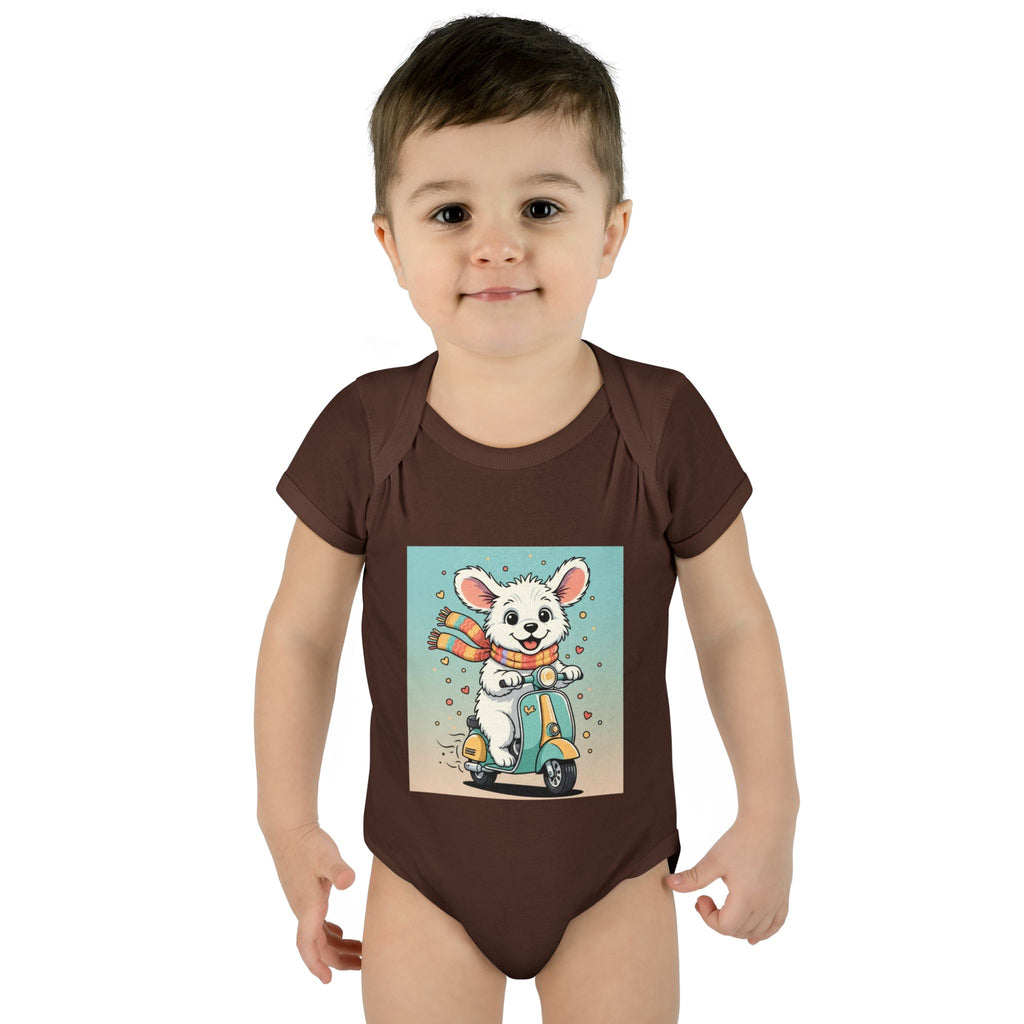 Cute Puppy & his Scooter- Infant Baby Rib Bodysuit- Unisex