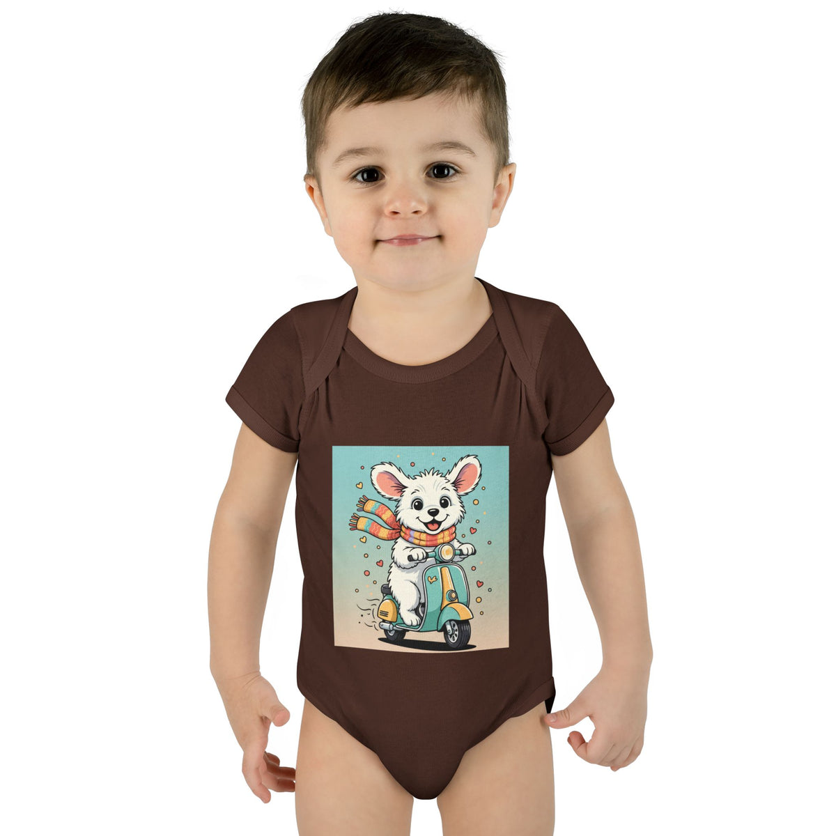 Cute Puppy & his Scooter- Infant Baby Rib Bodysuit- Unisex