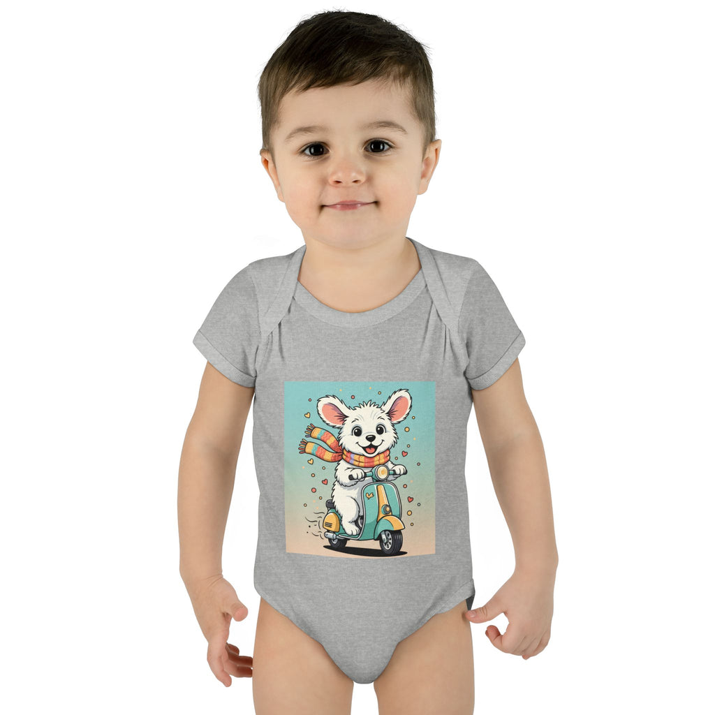 Cute Puppy & his Scooter- Infant Baby Rib Bodysuit- Unisex