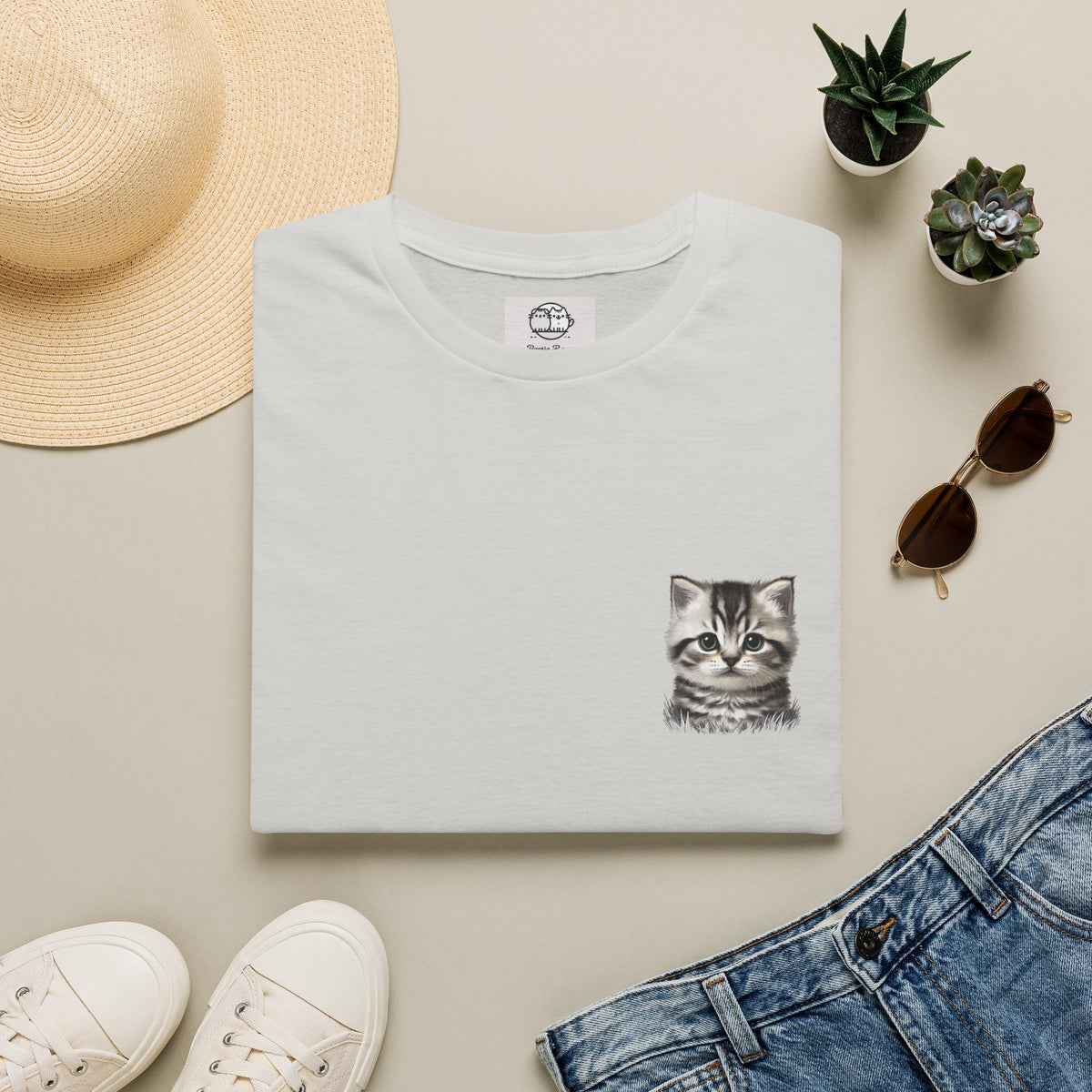 Proper Kitten Portrait T-Shirt | Small Chest Pocket Illustration- Bestie Best Collection