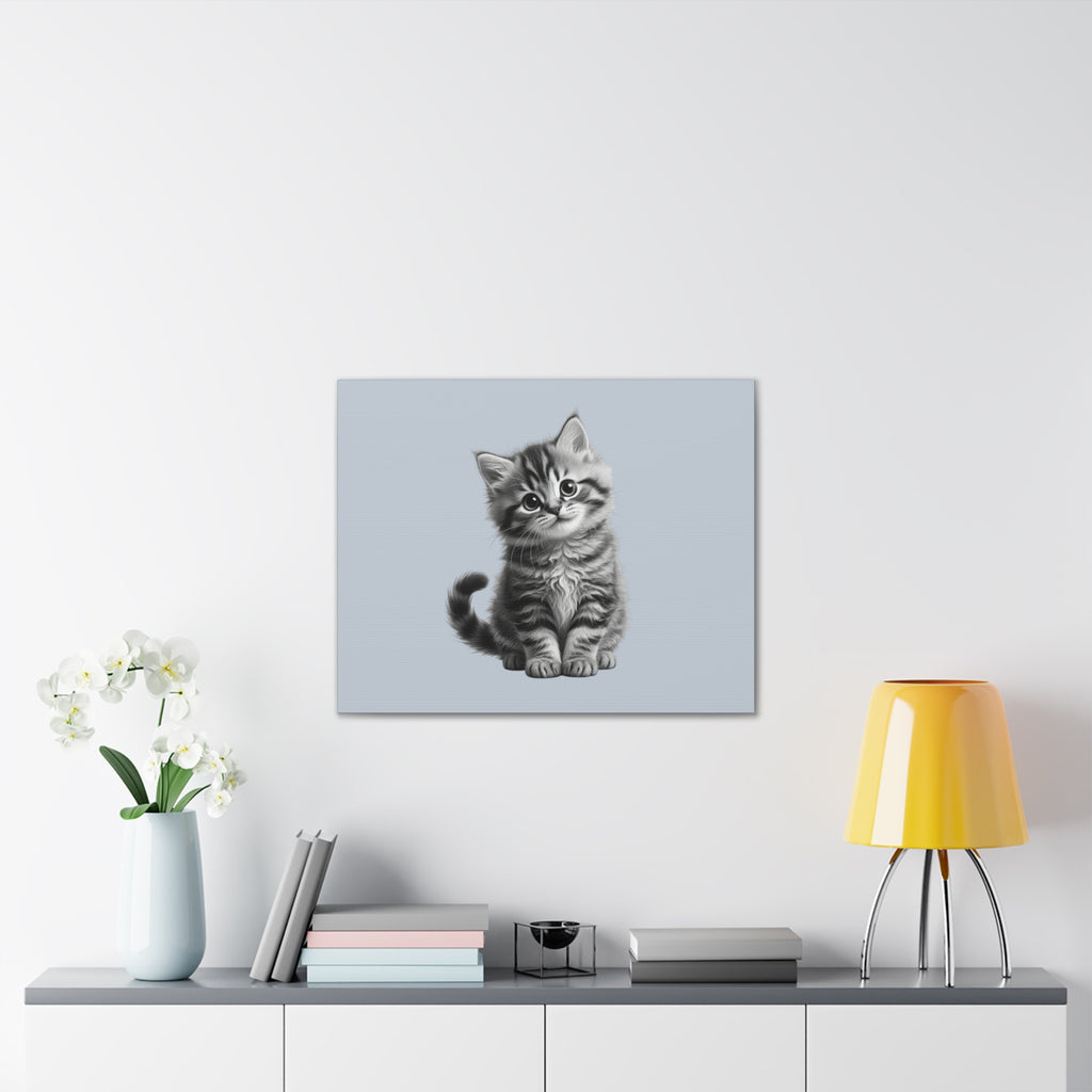 Gray Tabby Kitten Illustration Canvas- Bestie Best Decor Collection- Sage Collection