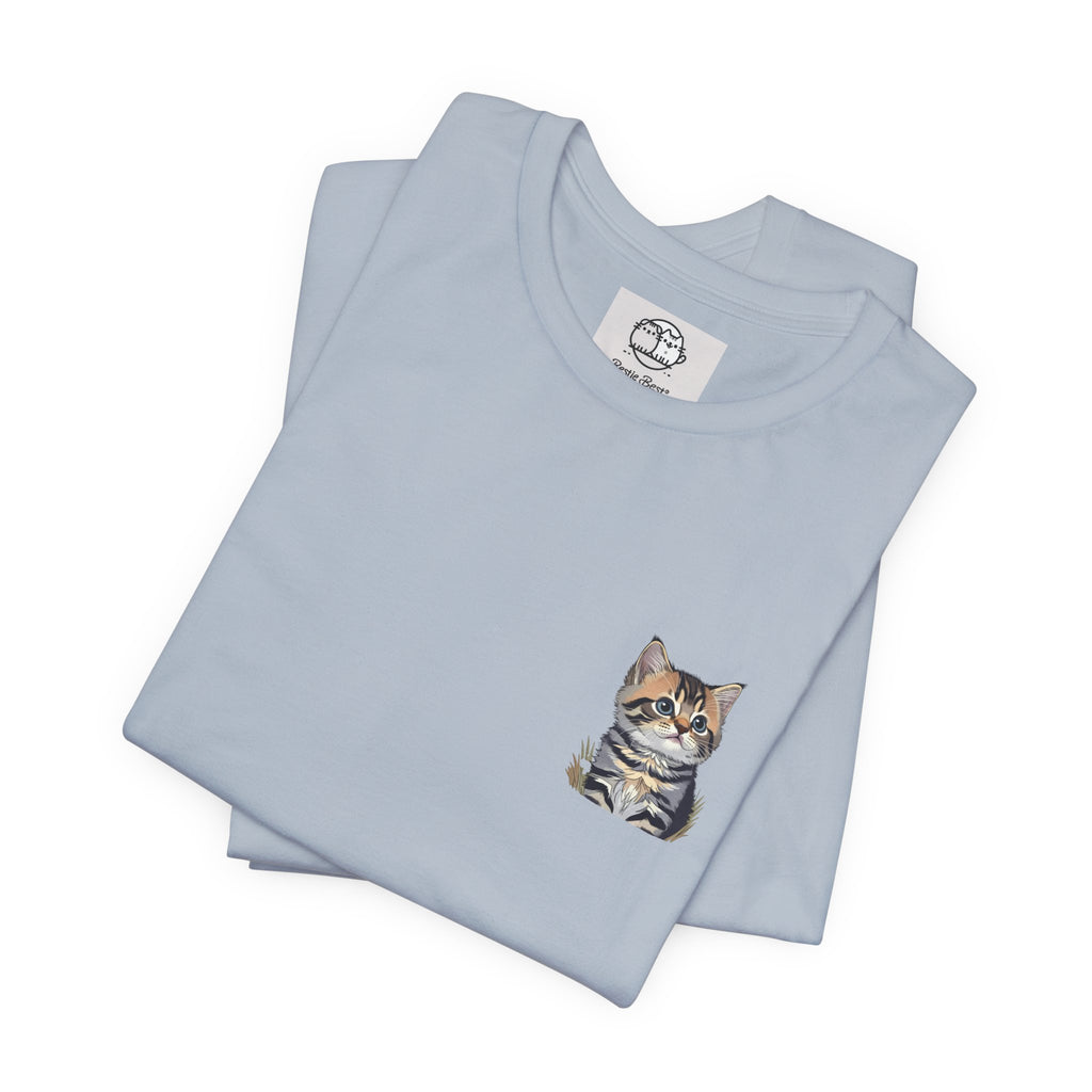 Main Coon Cat Pocket Art T-Shirt | Small Chest Cat Illustration- Bestie Best Collection