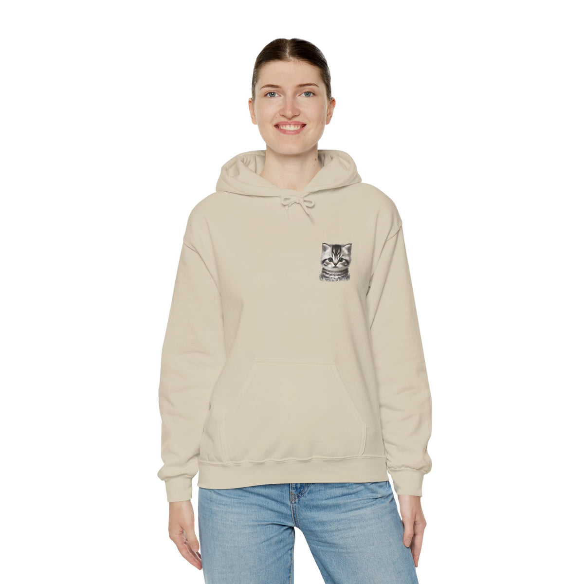 Proper Cat Portrait Illustration Hoodie | Small Chest Print, Bestie Best Collection