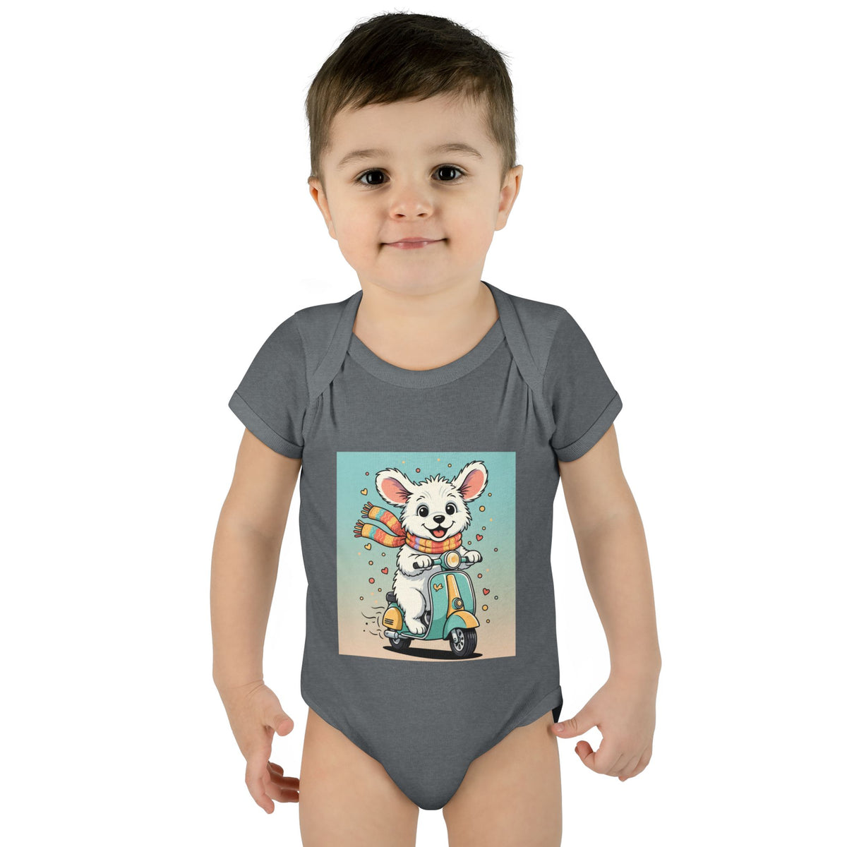 Cute Puppy & his Scooter- Infant Baby Rib Bodysuit- Unisex