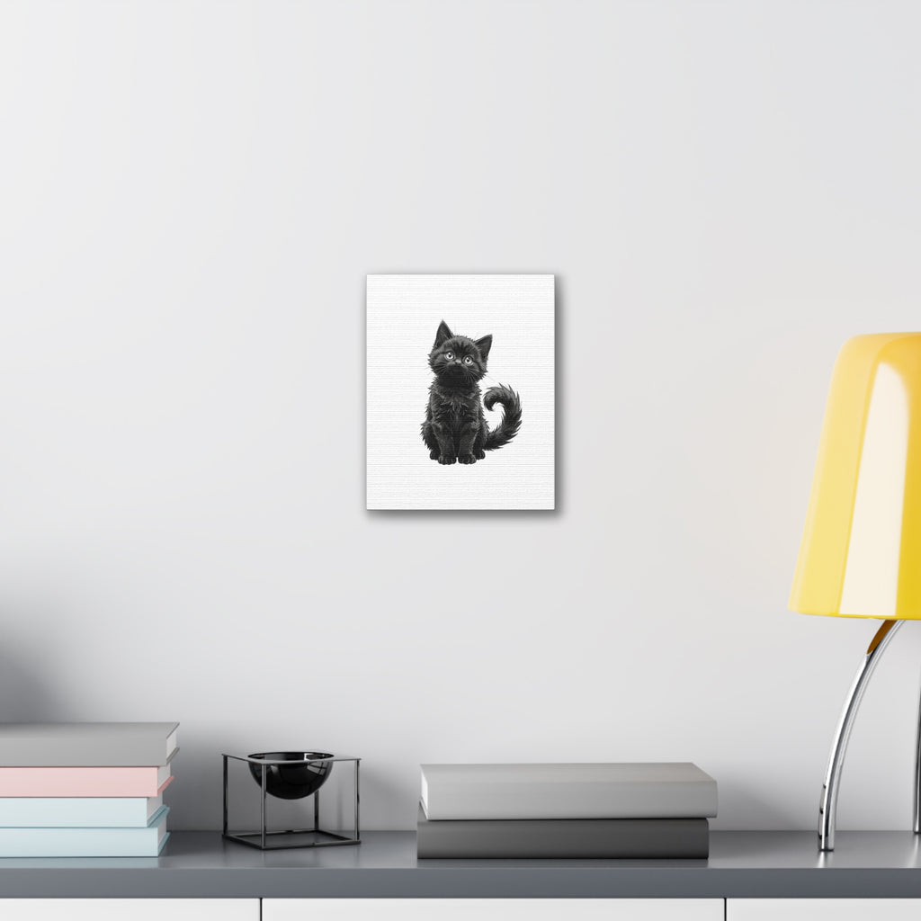 Adorable Fluffy Black Kitten Illustration Canvas- Twixie Collection- Bestie Best Decor Collection