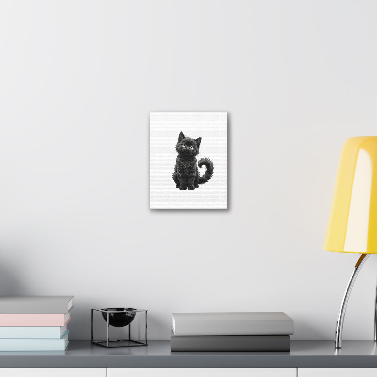 Adorable Fluffy Black Kitten Illustration Canvas- Twixie Collection- Bestie Best Decor Collection