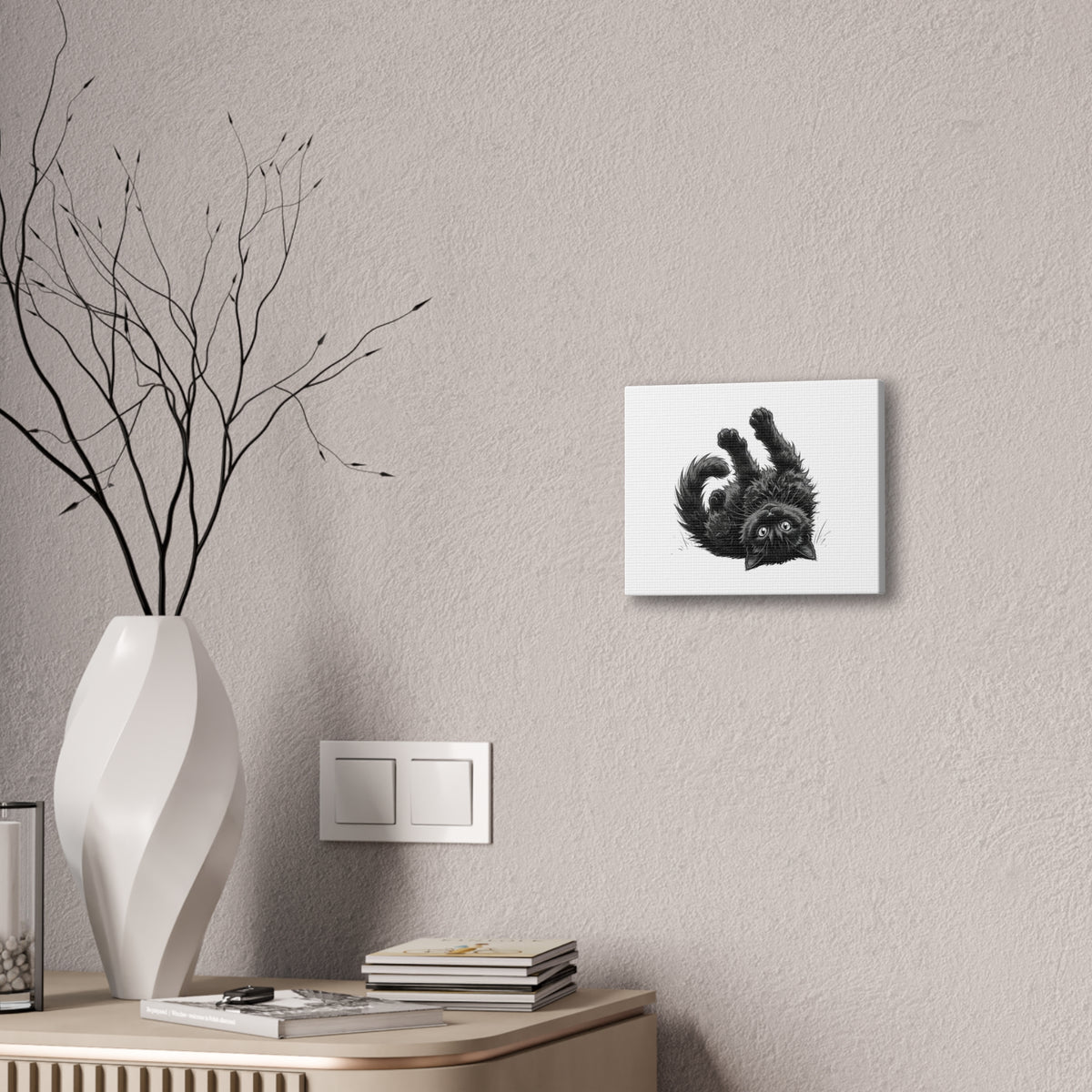 Playful Fluffy Black Kitten Canvas- Twixie Collection- Bestie Best Decor Collection