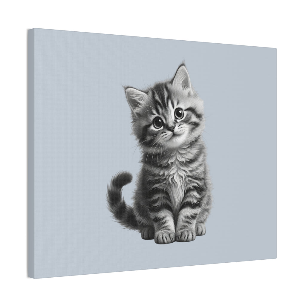 Gray Tabby Kitten Illustration Canvas- Bestie Best Decor Collection- Sage Collection