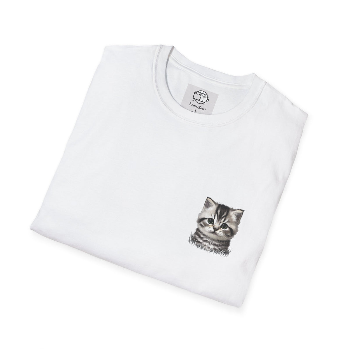 Proper Kitten Portrait T-Shirt | Small Chest Pocket Illustration- Bestie Best Collection