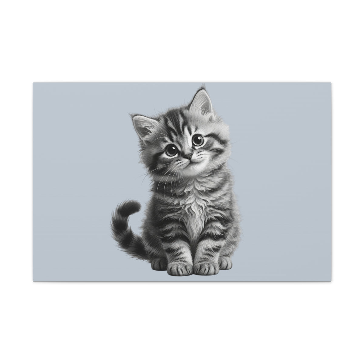 Gray Tabby Kitten Illustration Canvas- Bestie Best Decor Collection- Sage Collection