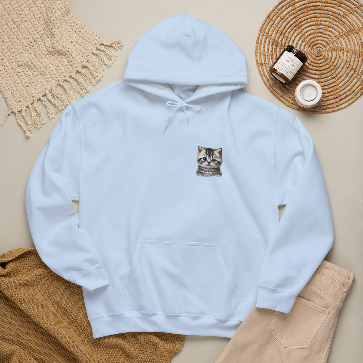 Proper Cat Portrait Illustration Hoodie | Small Chest Print, Bestie Best Collection