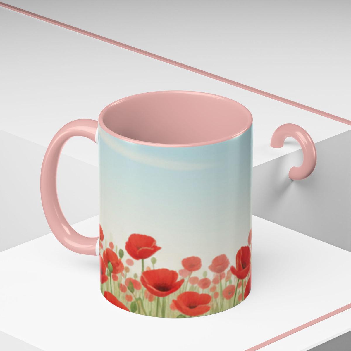 Poppy Field Accent Coffee Mug — Floral 11/15oz Ceramic Morning Cup Bright Uplifting