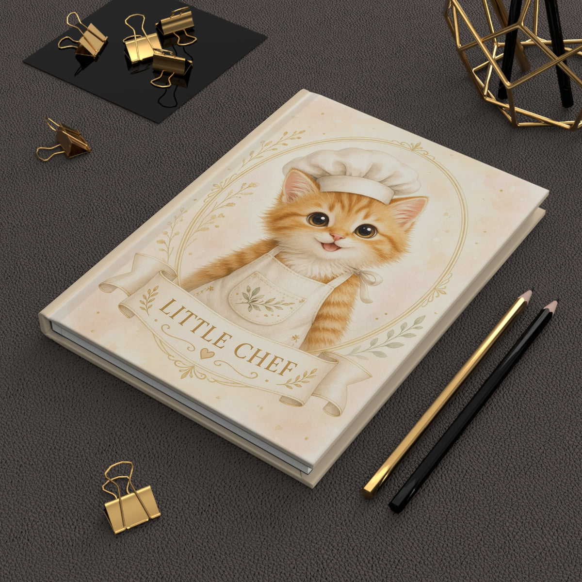 Little Chef Kitten Orange Kitten Portrait Hardcover Journal | Cute Cat Chef Notebook- Bestie Best Journal Collection