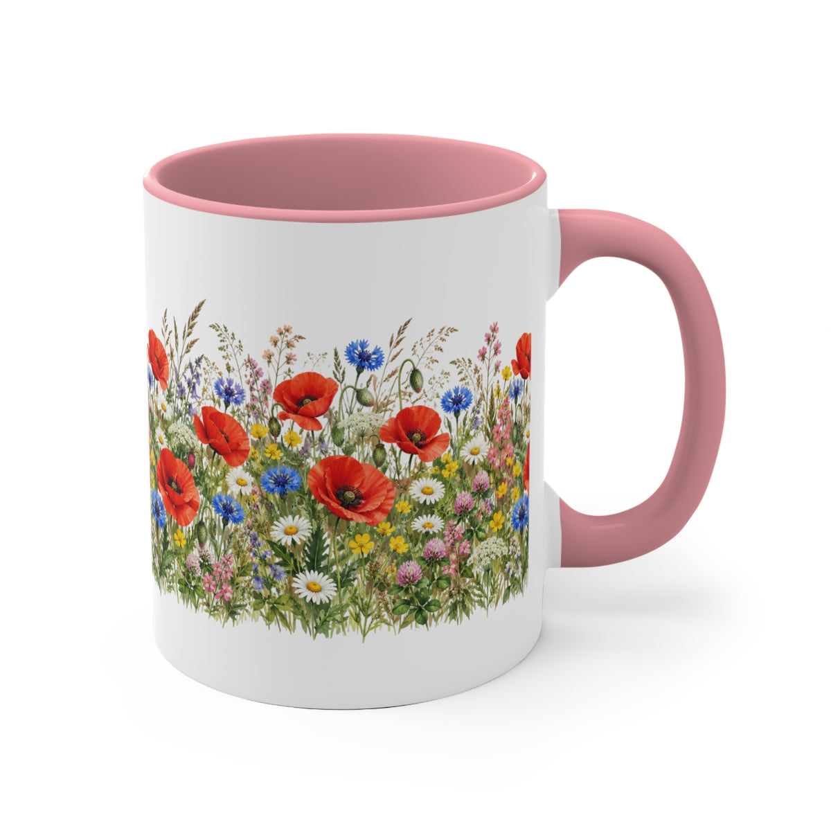 Wildflower Poppy Meadow Mug | Red Accent 11oz Ceramic