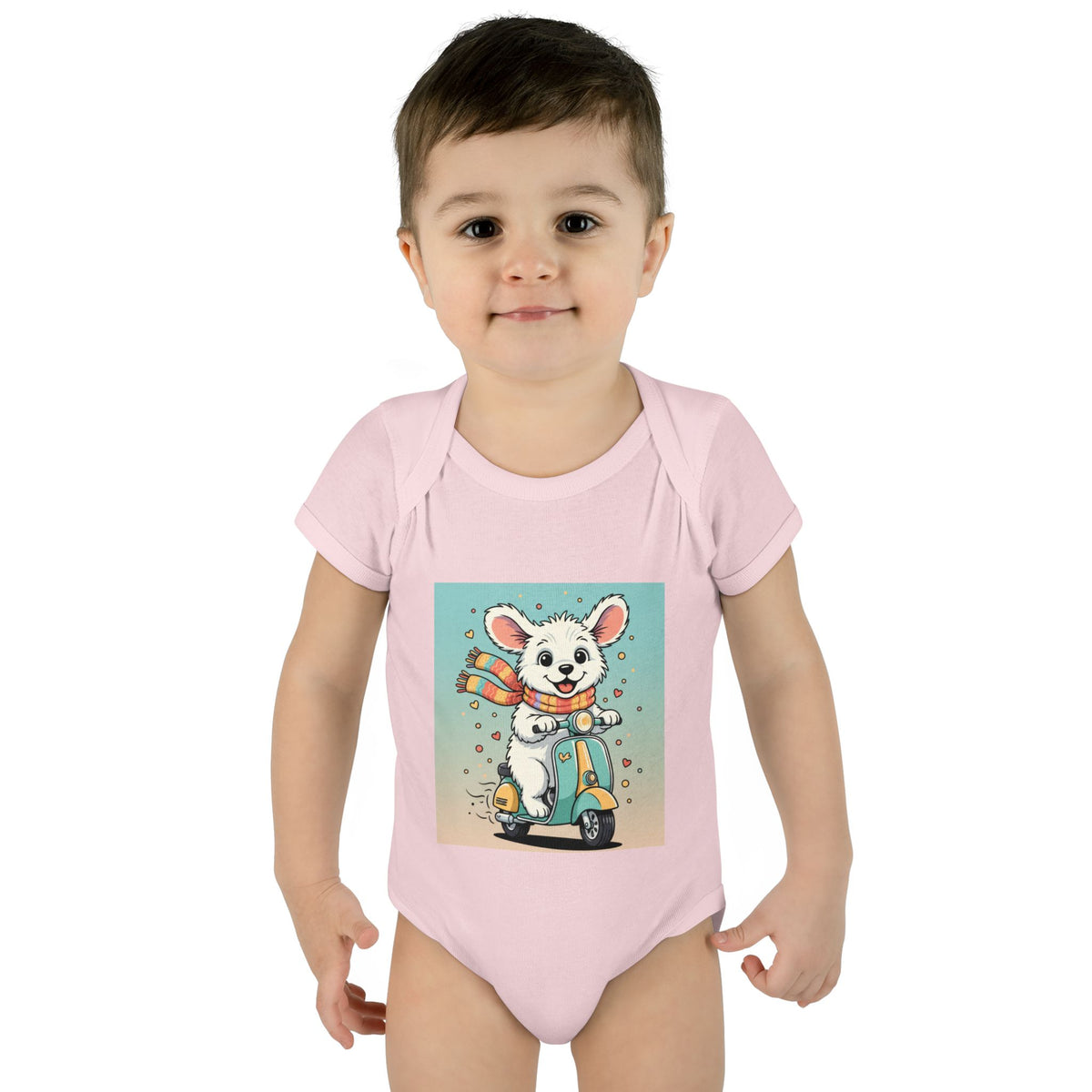 Cute Puppy & his Scooter- Infant Baby Rib Bodysuit- Unisex