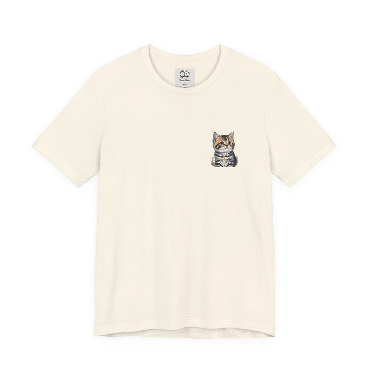 Main Coon Cat Pocket Art T-Shirt | Small Chest Cat Illustration- Bestie Best Collection
