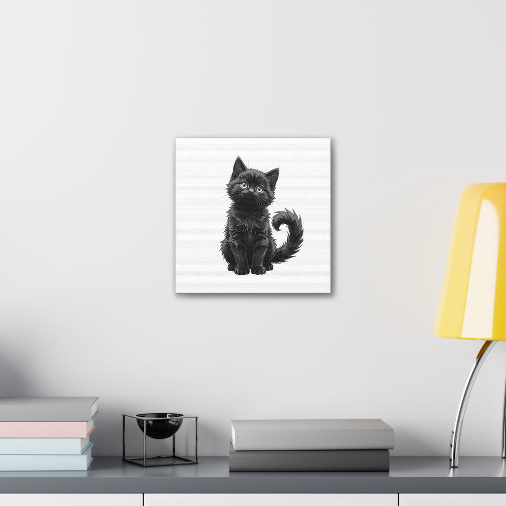 Adorable Fluffy Black Kitten Illustration Canvas- Twixie Collection- Bestie Best Decor Collection