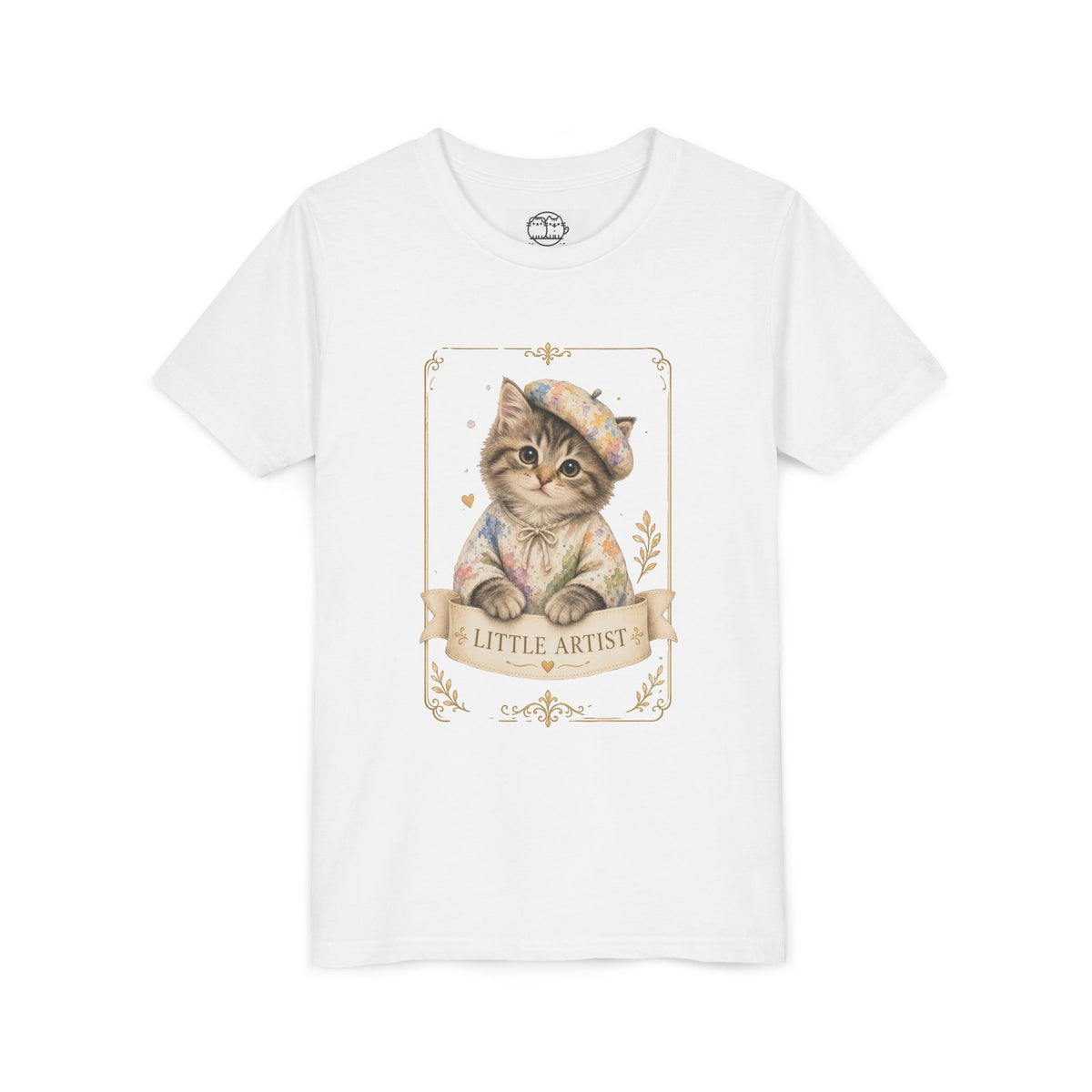 Little Artist Cat Youth Tee | Cute Kitten Painter Illustration- Little Artist Bestie Best Luxury Collection