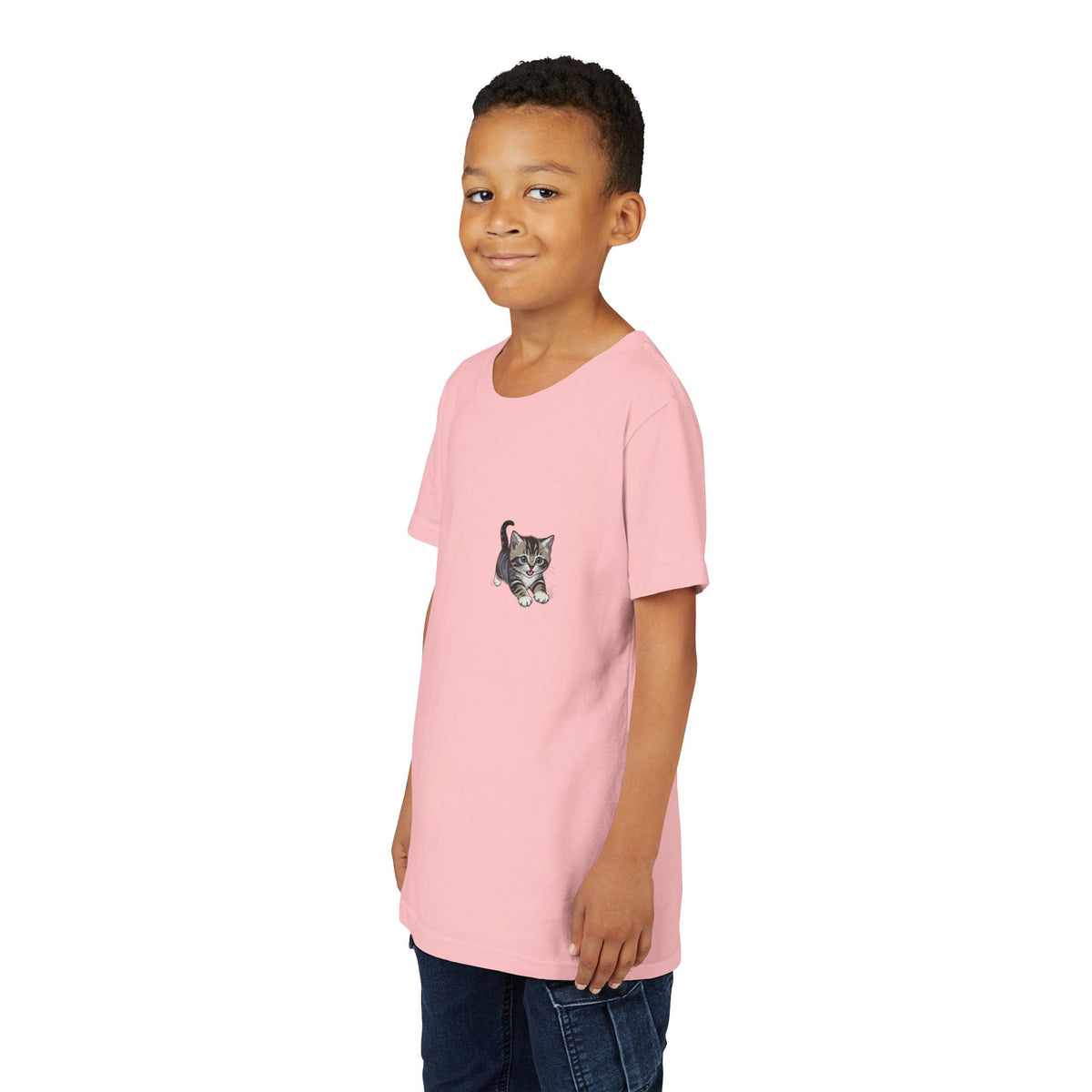 Tiny Grey Tabby Kitten Tee | Kids Cat Shirt, Pocket-Style Kitty Design- Paloma Collection