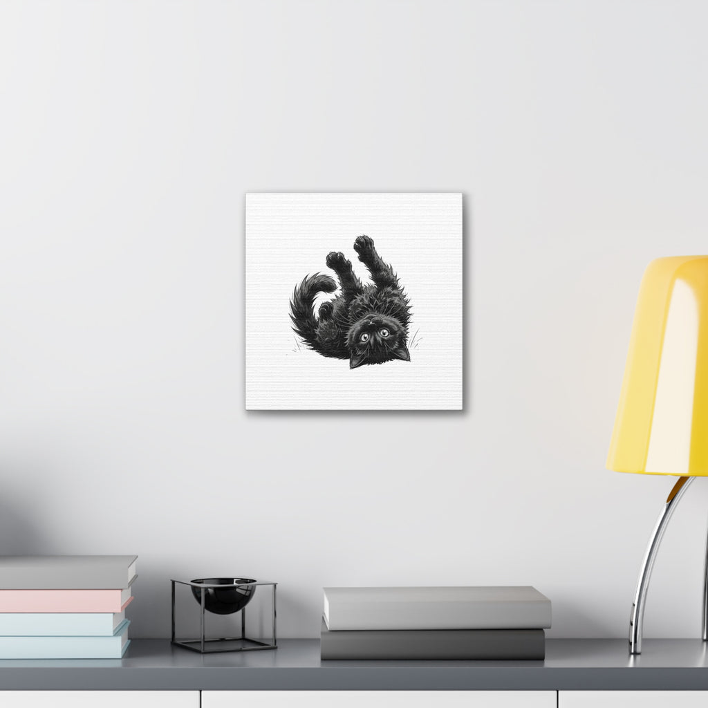 Playful Fluffy Black Kitten Canvas- Twixie Collection- Bestie Best Decor Collection