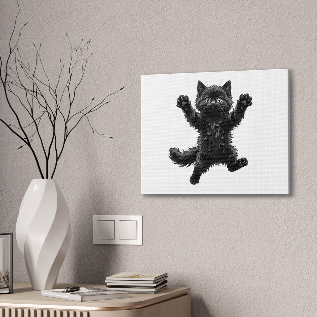 Playful Fluffy Black Kitten Canvas- Twixie Collection- Bestie Best Decor Collection