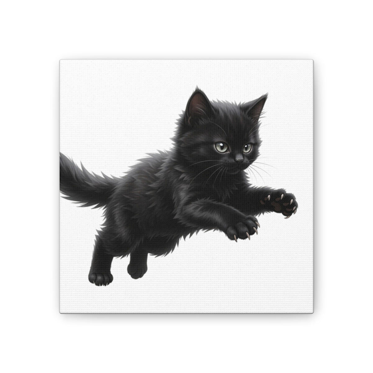 Leaping Fluffy Black Kitten Canvas- Twixie Collection- Bestie Best Decor Collection