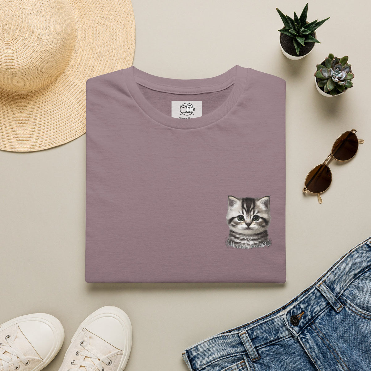 Proper Kitten Portrait T-Shirt | Small Chest Pocket Illustration- Bestie Best Collection