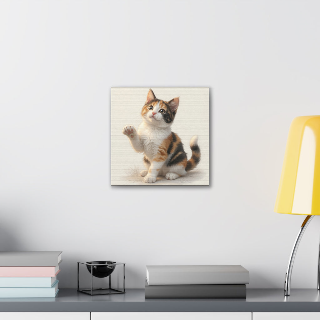 Calico Kitten Pawing Canvas Stretched Wall Art | 0.75" Nursery & Kids room Decor- Gloria Collection- Bestie Best