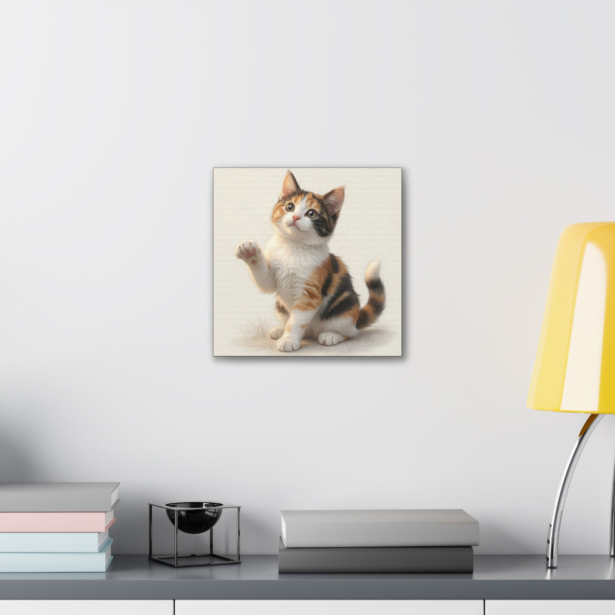 Calico Kitten Pawing Canvas Stretched Wall Art | 0.75" Nursery & Kids room Decor- Gloria Collection- Bestie Best