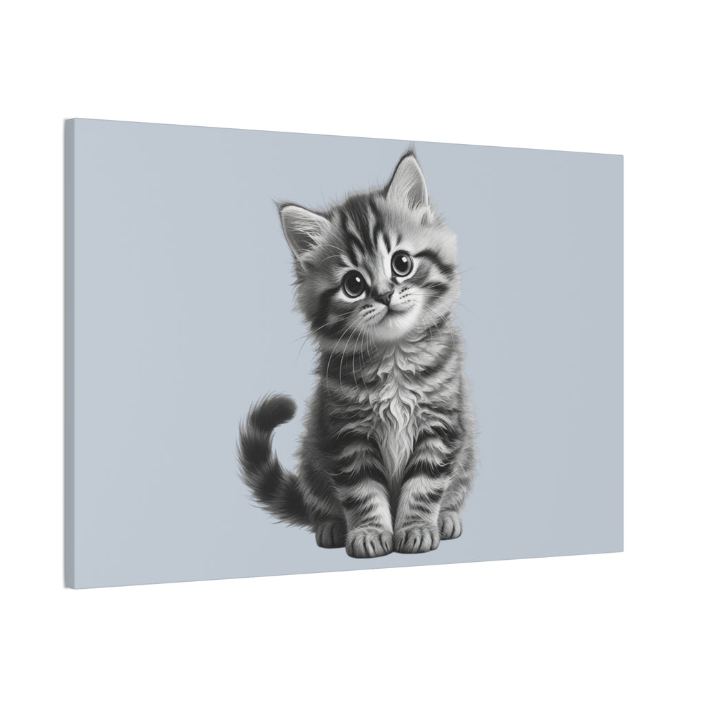 Gray Tabby Kitten Illustration Canvas- Bestie Best Decor Collection- Sage Collection