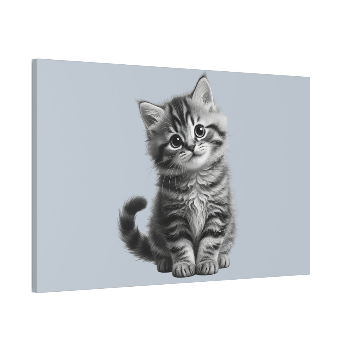Gray Tabby Kitten Illustration Canvas- Bestie Best Decor Collection- Sage Collection