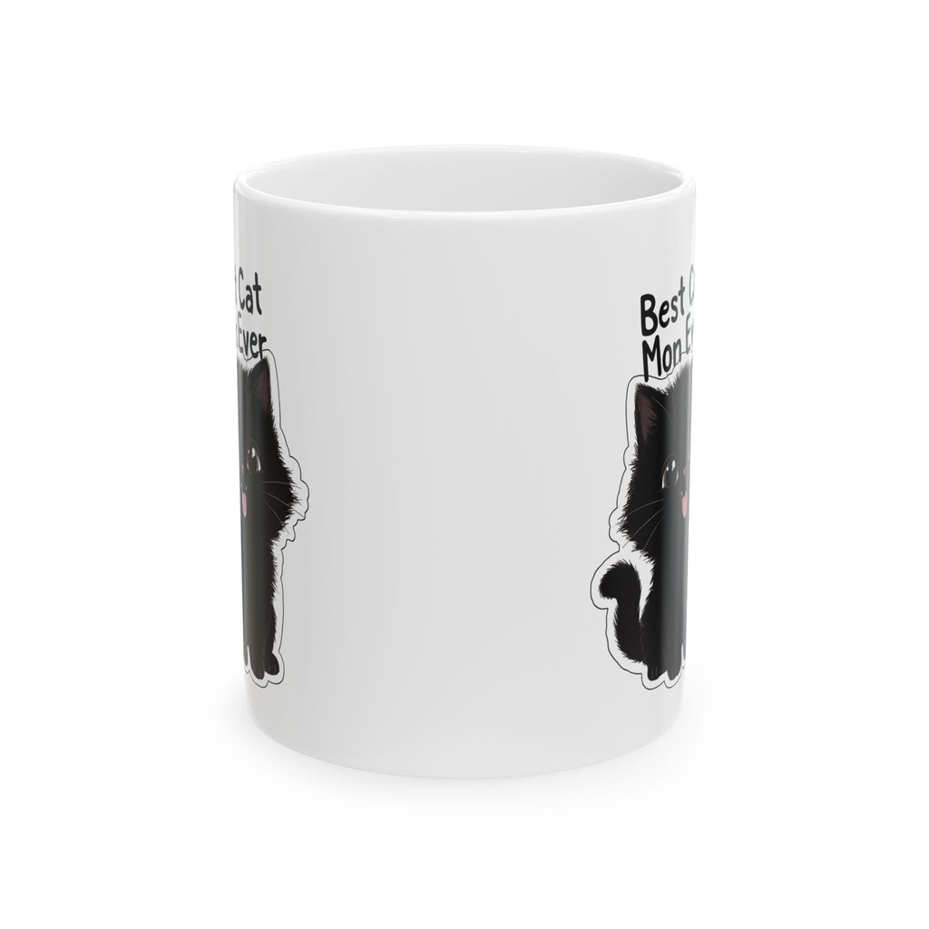Black Cat Illustration Mug | "Best Cat Mom Ever" Ceramic Mug