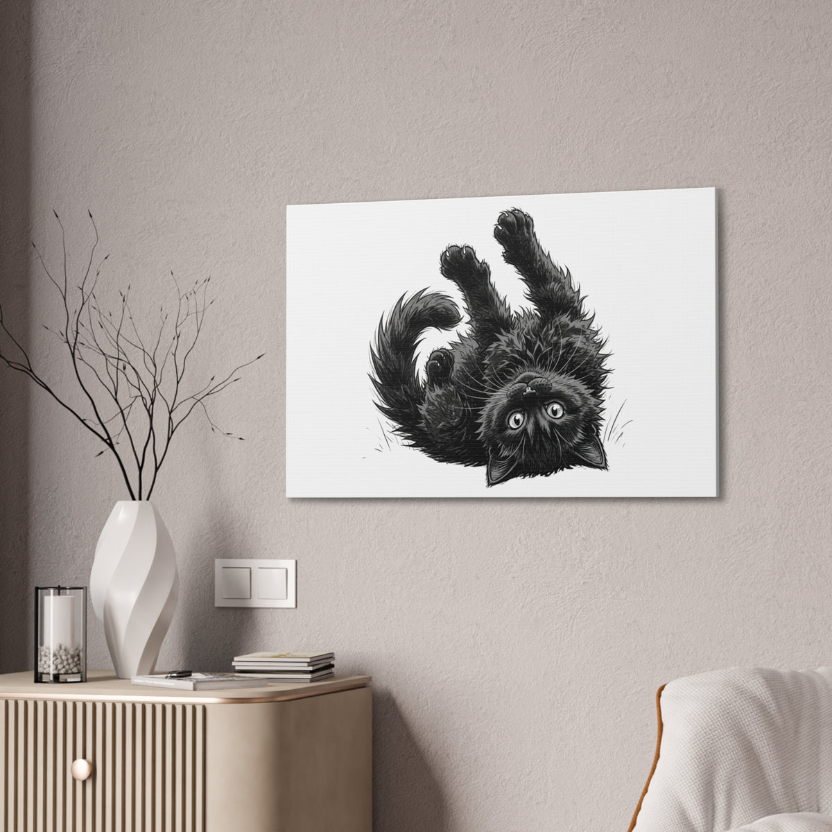 Playful Fluffy Black Kitten Canvas- Twixie Collection- Bestie Best Decor Collection