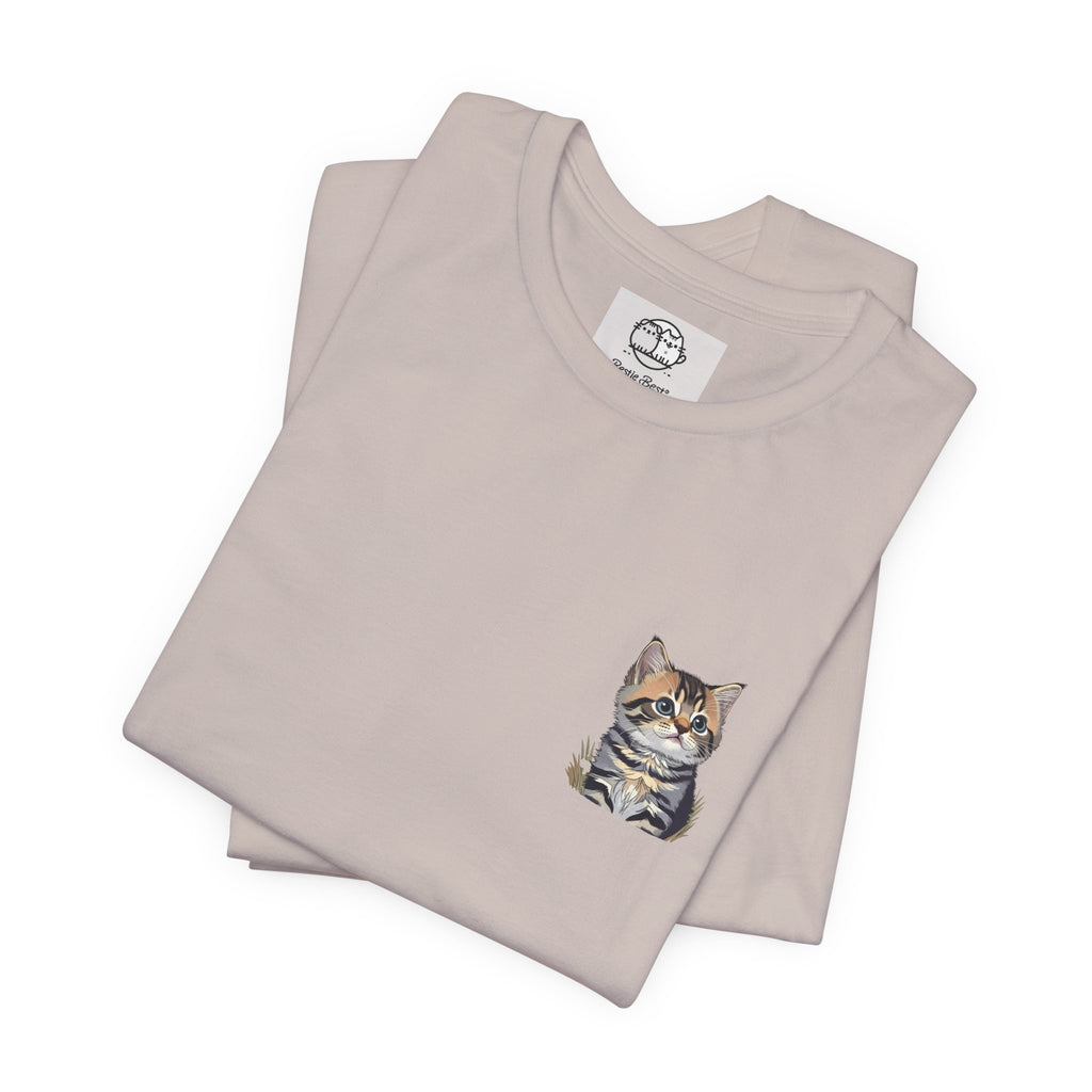 Main Coon Cat Pocket Art T-Shirt | Small Chest Cat Illustration- Bestie Best Collection