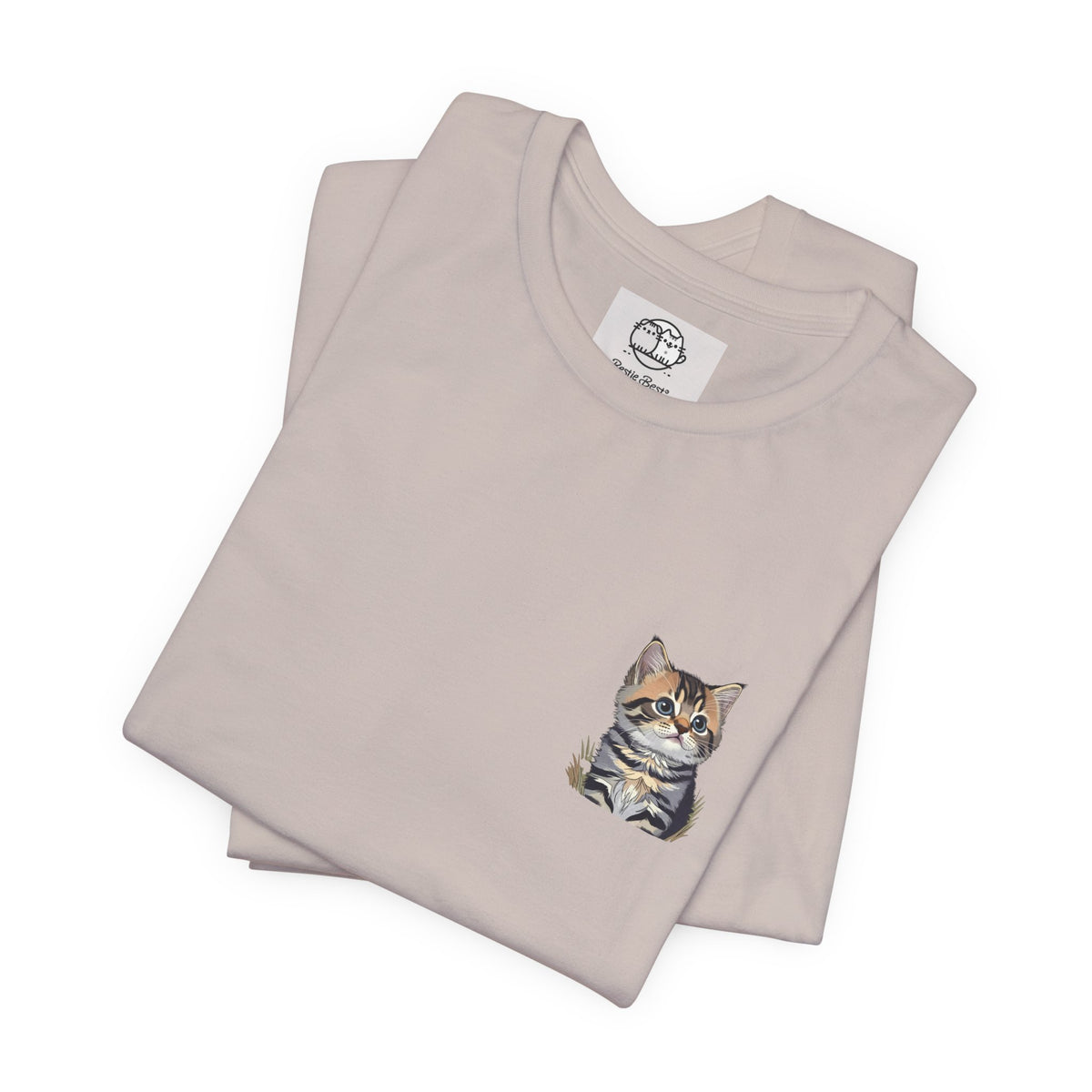 Main Coon Cat Pocket Art T-Shirt | Small Chest Cat Illustration- Bestie Best Collection