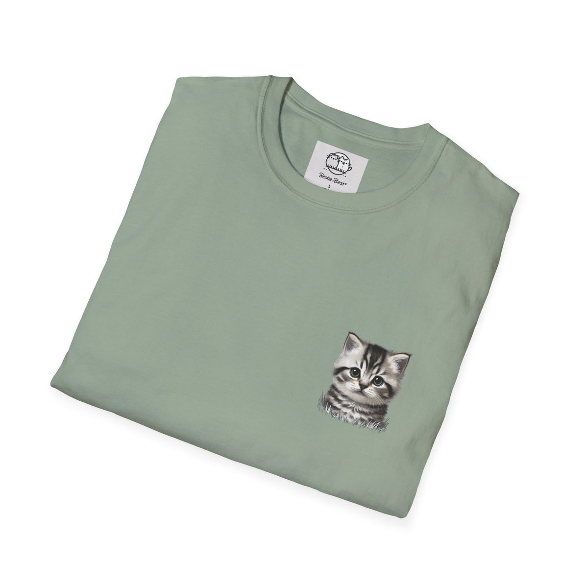 Proper Kitten Portrait T-Shirt | Small Chest Pocket Illustration- Bestie Best Collection