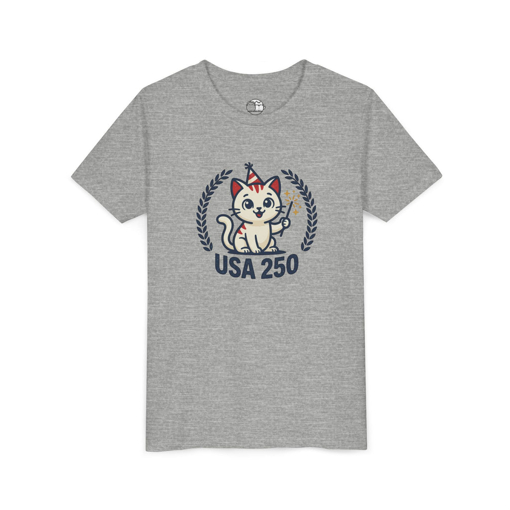 USA 250 Lucky Cat Youth Tee | Patriotic Kitten Illustration
