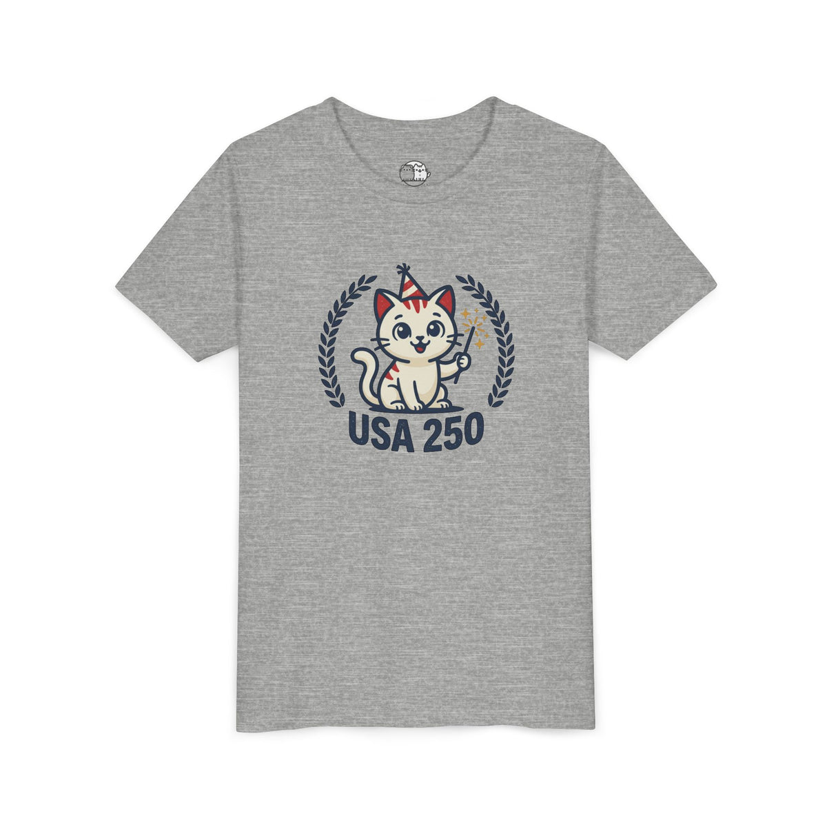 USA 250 Lucky Cat Youth Tee | Patriotic Kitten Illustration