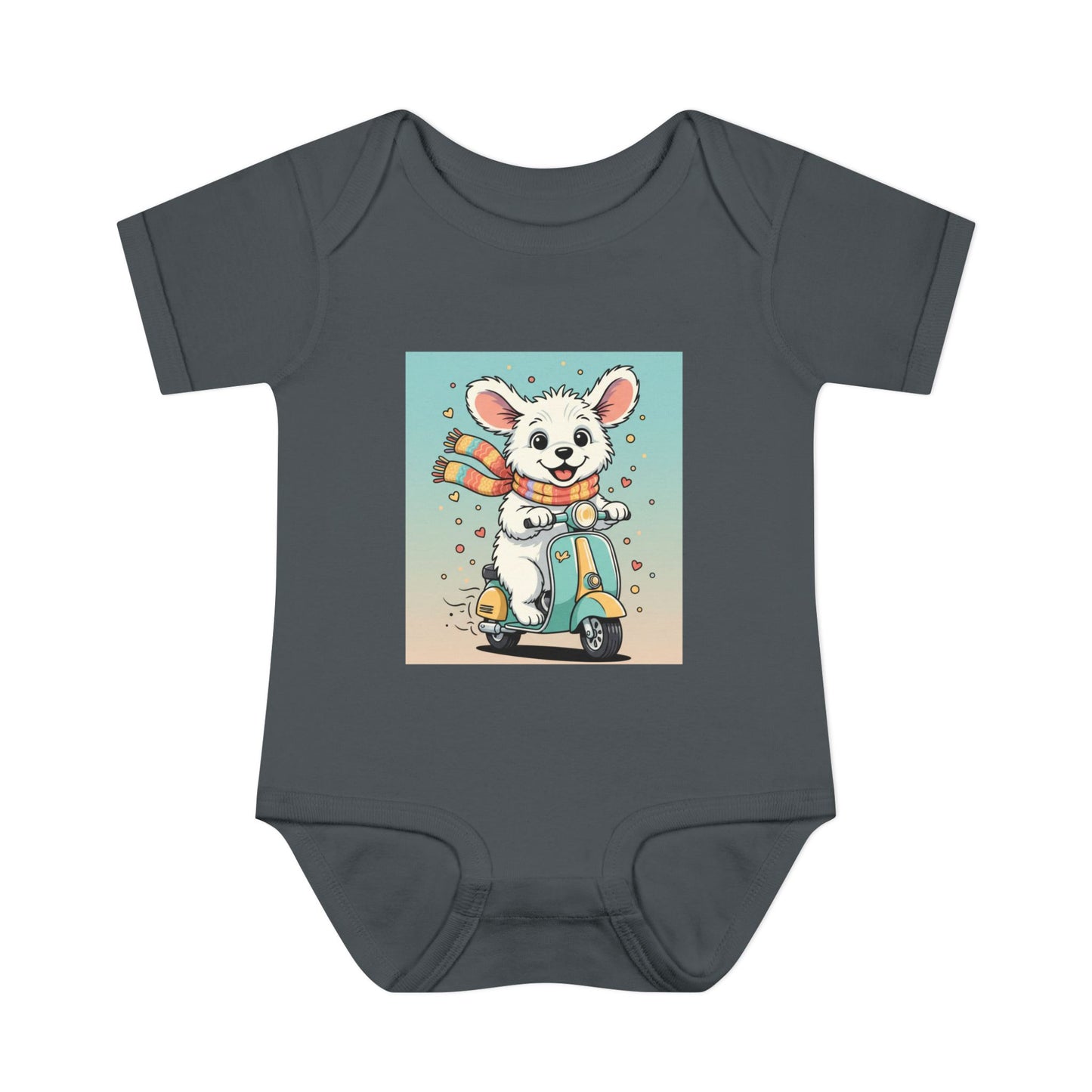 Cute Puppy & his Scooter- Infant Baby Rib Bodysuit- Unisex