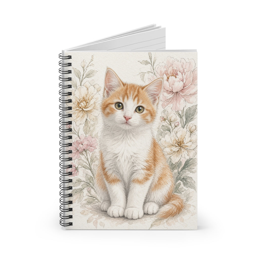 Orange  Kitten Floral Notebook | Spiral Ruled Journal- Vienna Bestie Best Collection