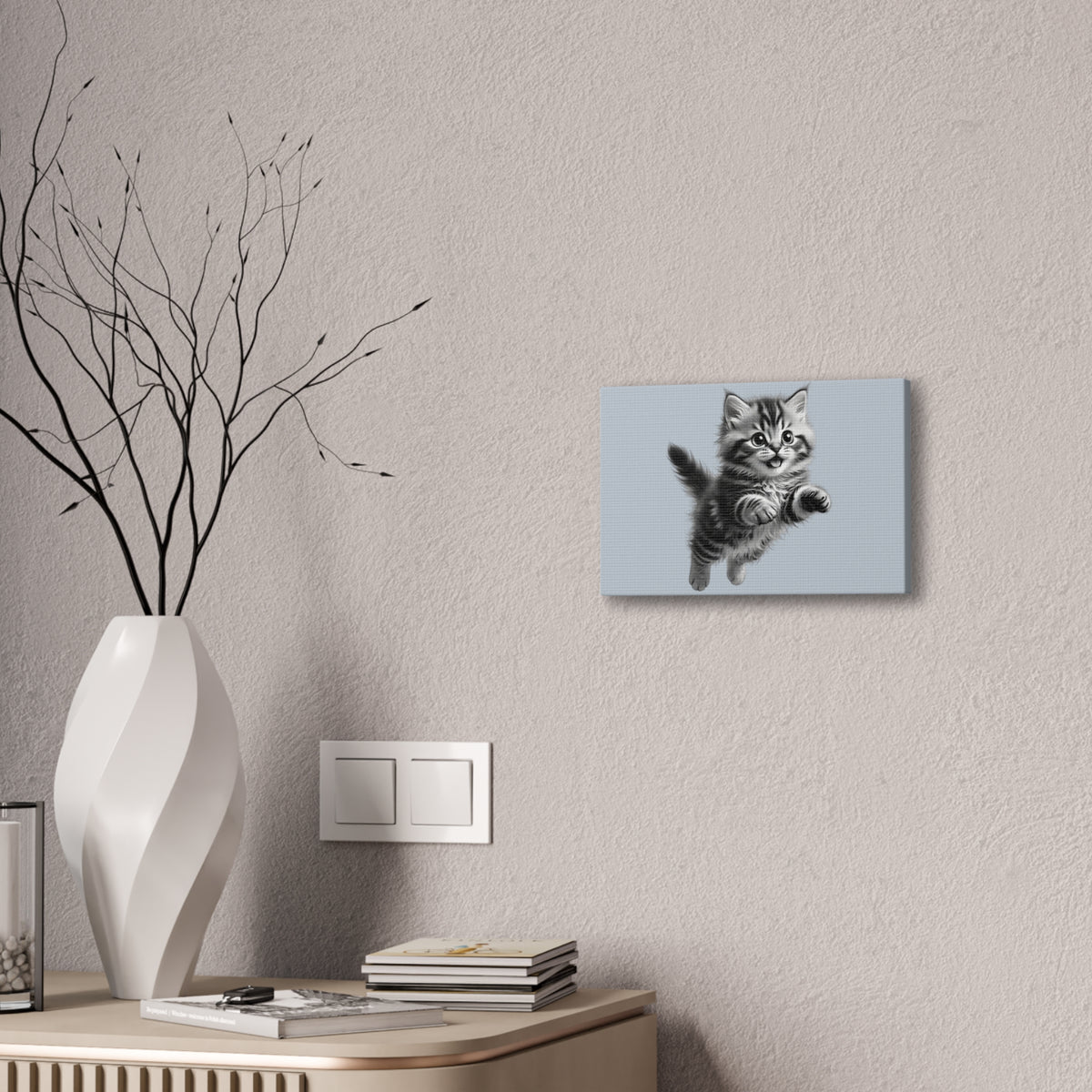 Playful tabby Kitten Canvas- Sage Collection- Bestie Best Decor Collection