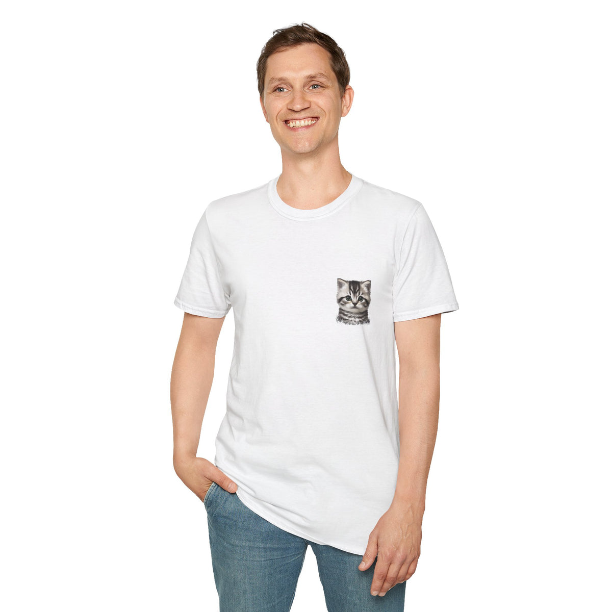 Proper Kitten Portrait T-Shirt | Small Chest Pocket Illustration- Bestie Best Collection