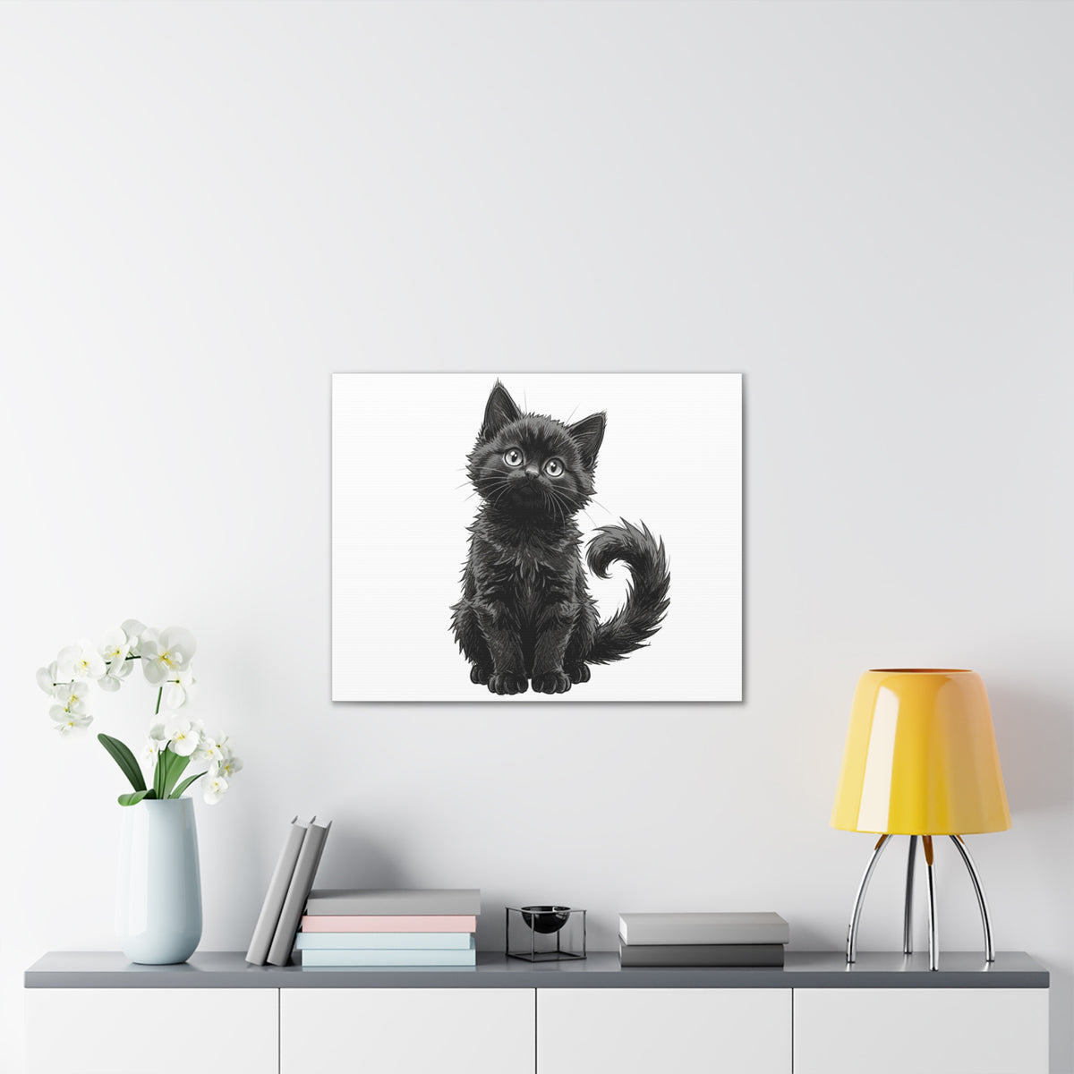 Adorable Fluffy Black Kitten Illustration Canvas- Twixie Collection- Bestie Best Decor Collection