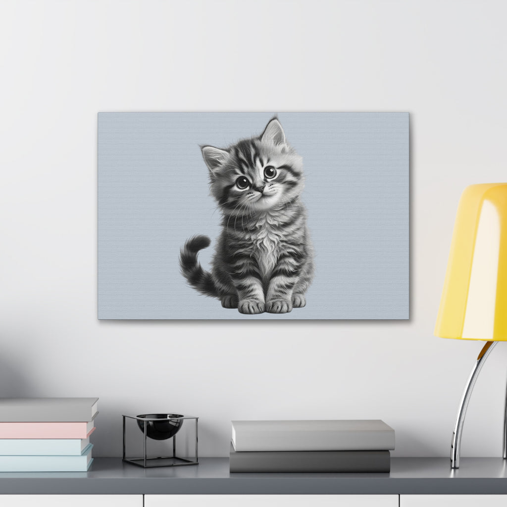 Gray Tabby Kitten Illustration Canvas- Bestie Best Decor Collection- Sage Collection