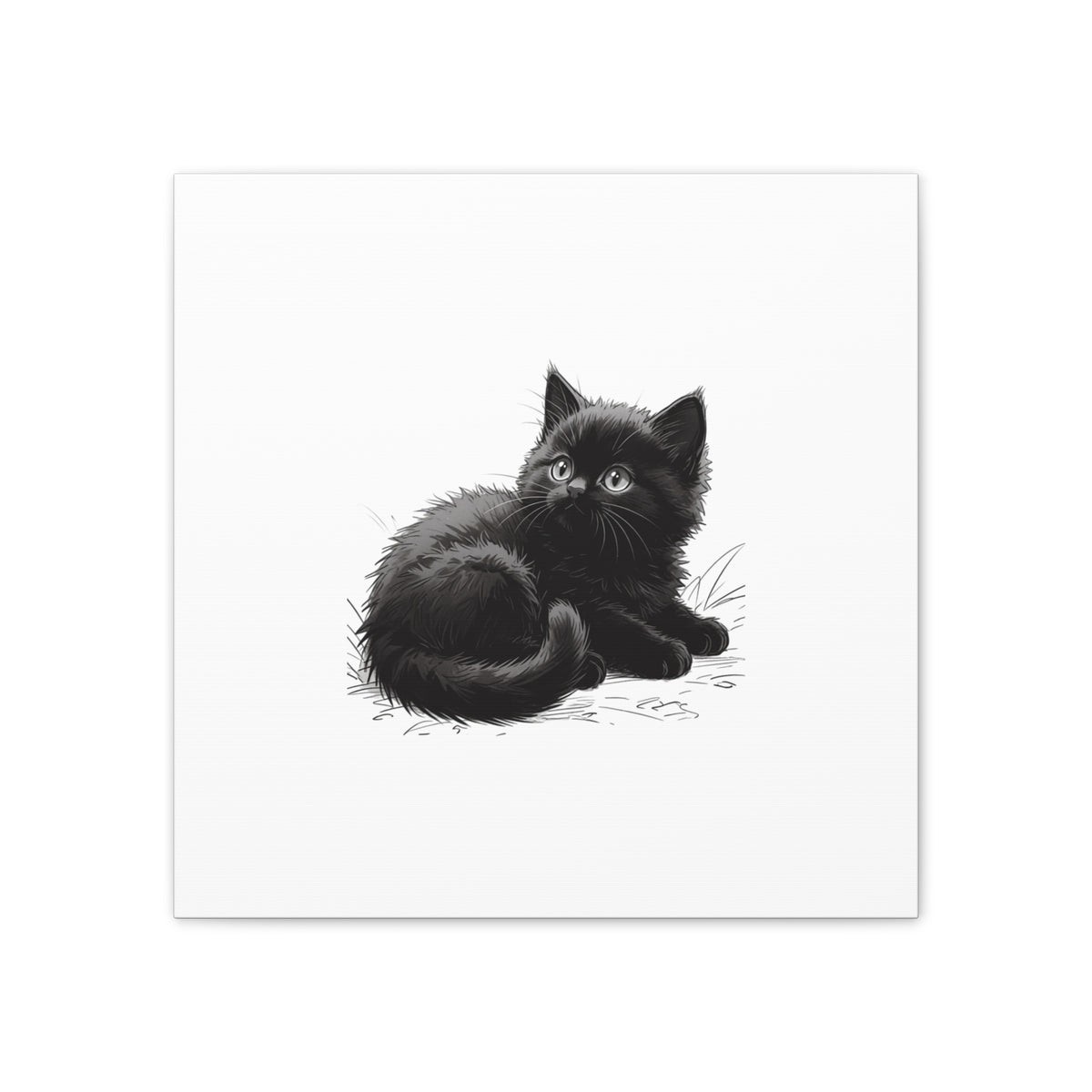 Black Kitten Illustration Canvas Stretched | Cute Cat Wall Art- Nursery & Kids room Decor, Twixie Collection- Bestie Best